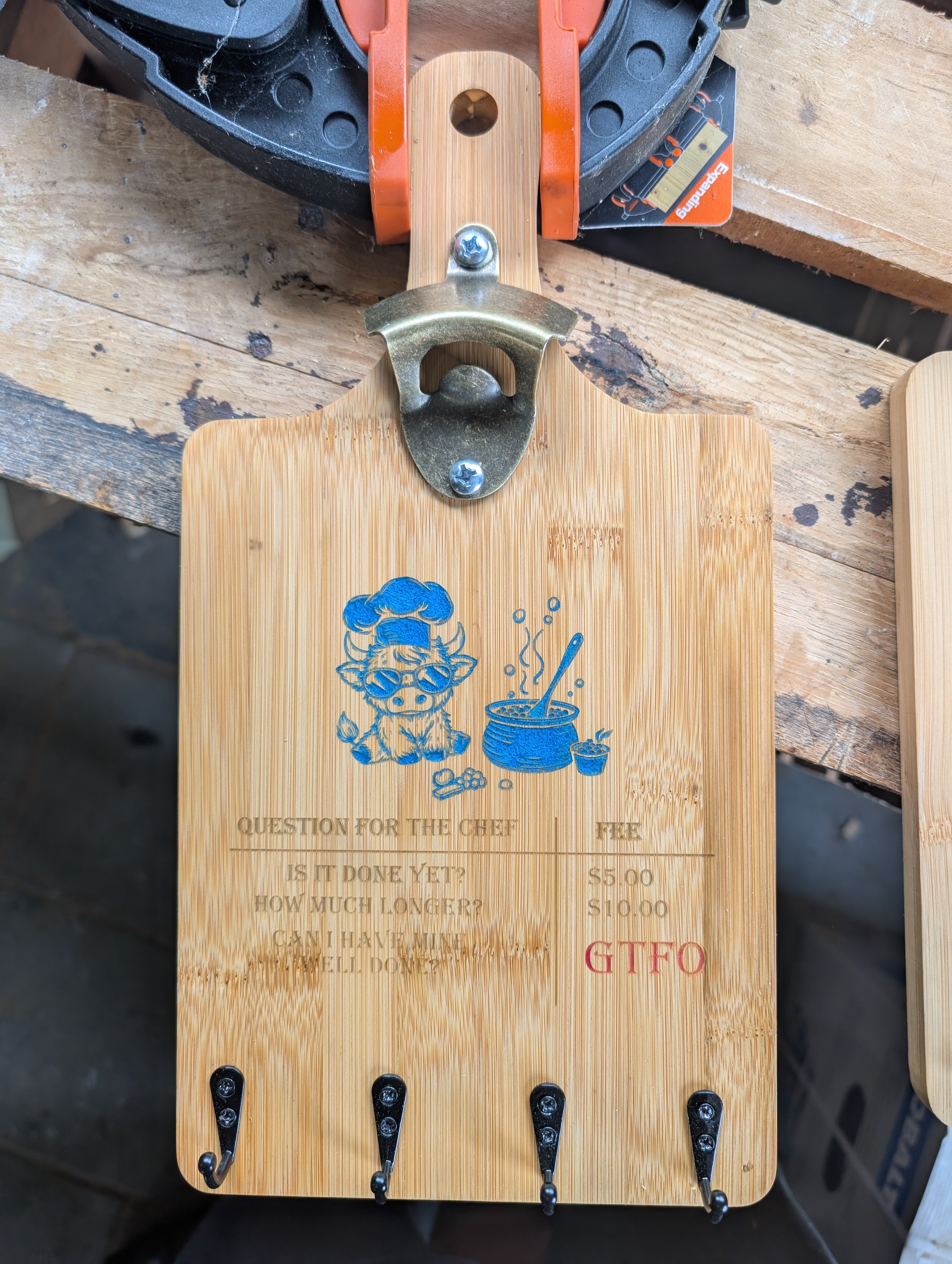 7"x13.75" Cool Highland Cow Chef Bottle Cap Wall Mount.