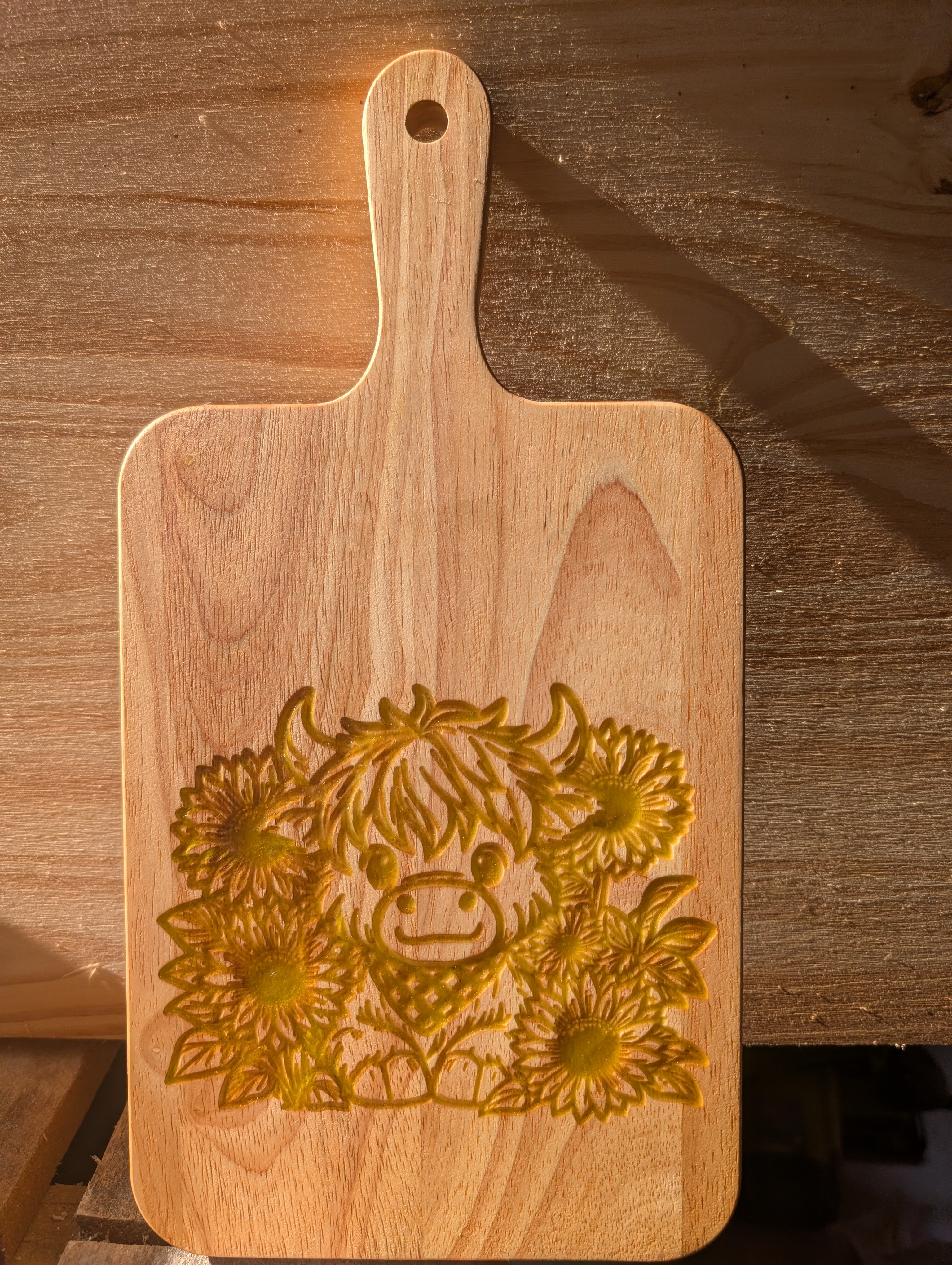 7"x13.75" Highland Cow in Sunflowers Serving Paddle